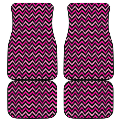 Hot Pink And Black Chevron Pattern Print Front and Back Car Floor Mats