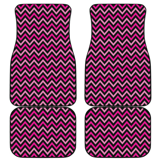 Hot Pink And Black Chevron Pattern Print Front and Back Car Floor Mats