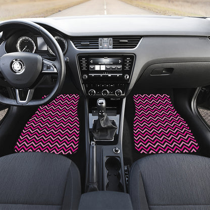 Hot Pink And Black Chevron Pattern Print Front and Back Car Floor Mats