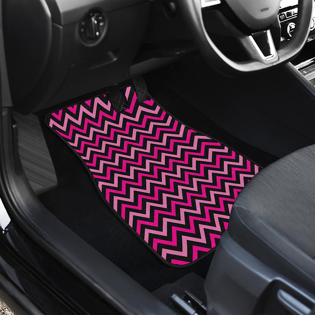 Hot Pink And Black Chevron Pattern Print Front and Back Car Floor Mats