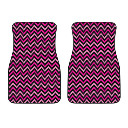 Hot Pink And Black Chevron Pattern Print Front Car Floor Mats
