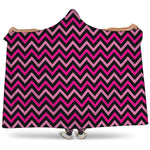 Hot Pink And Black Chevron Pattern Print Hooded Blanket