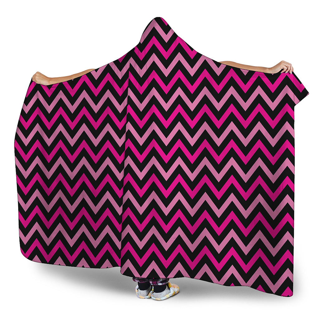Hot Pink And Black Chevron Pattern Print Hooded Blanket