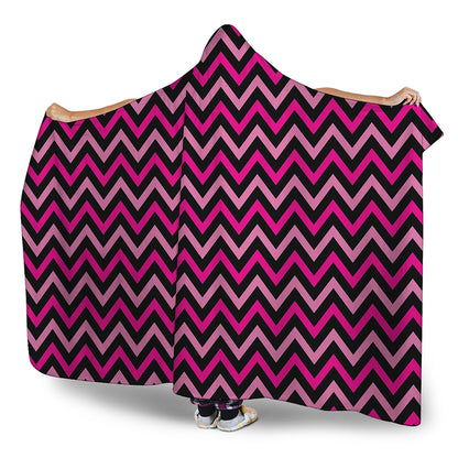Hot Pink And Black Chevron Pattern Print Hooded Blanket