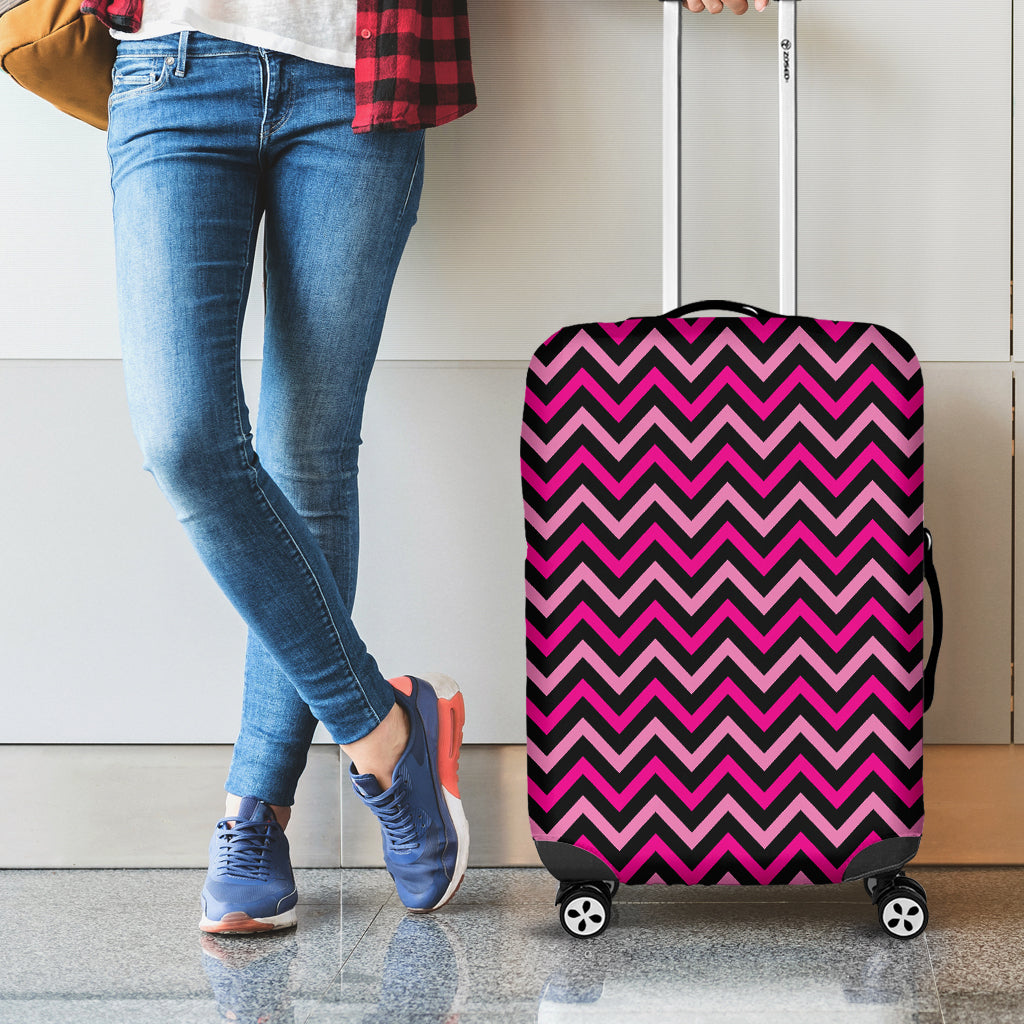 Hot Pink And Black Chevron Pattern Print Luggage Cover