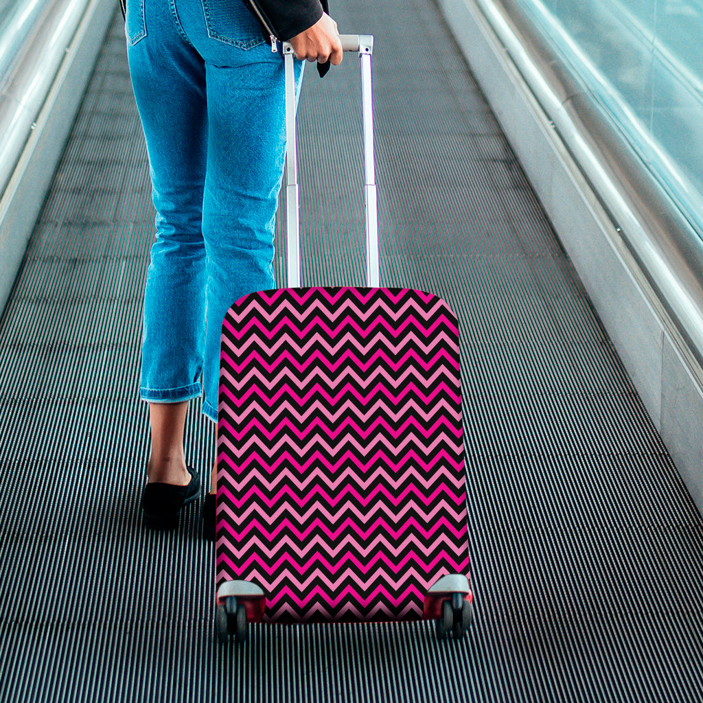 Hot Pink And Black Chevron Pattern Print Luggage Cover
