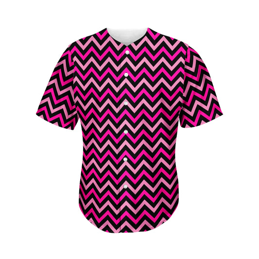 Hot Pink And Black Chevron Pattern Print Men's Baseball Jersey