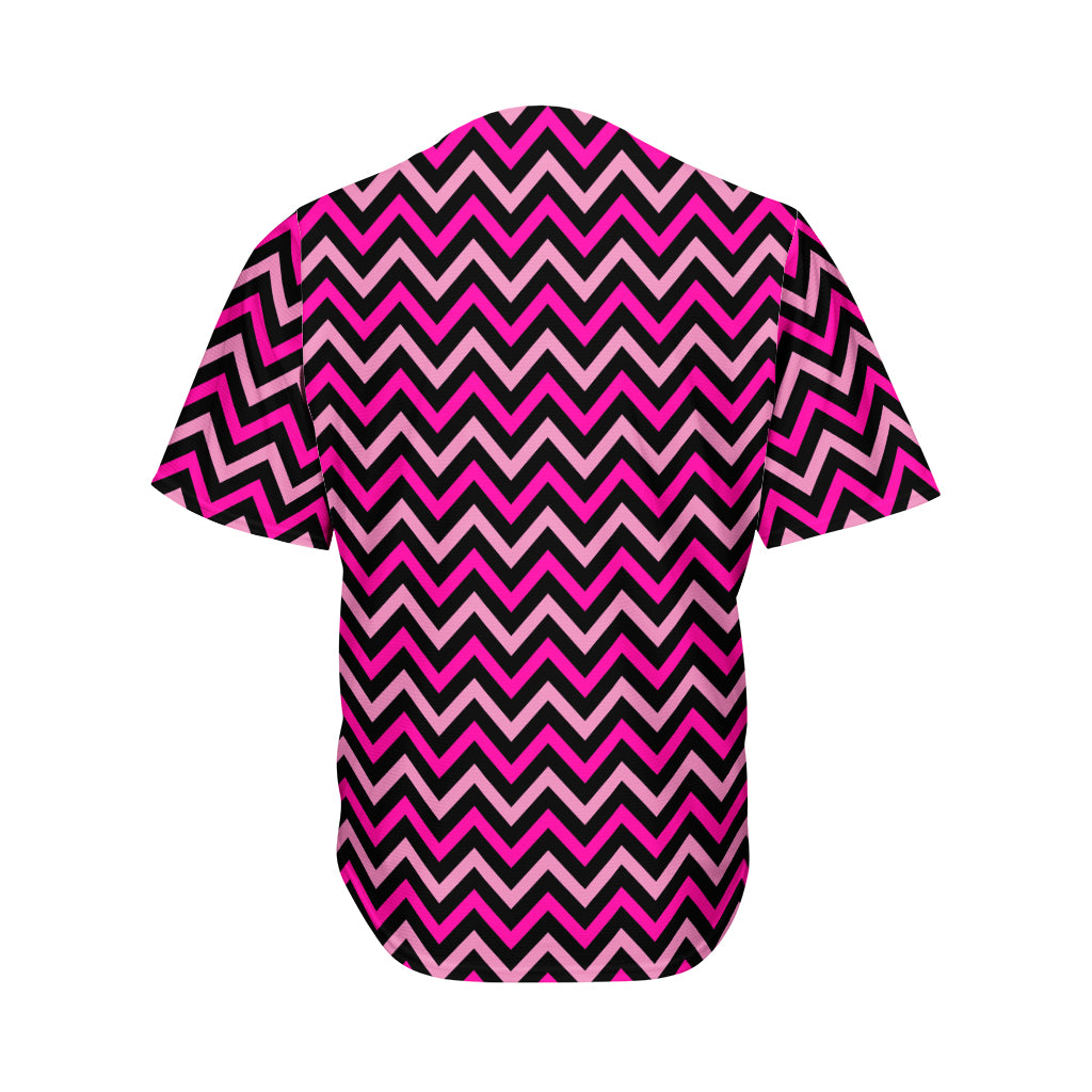 Hot Pink And Black Chevron Pattern Print Men's Baseball Jersey