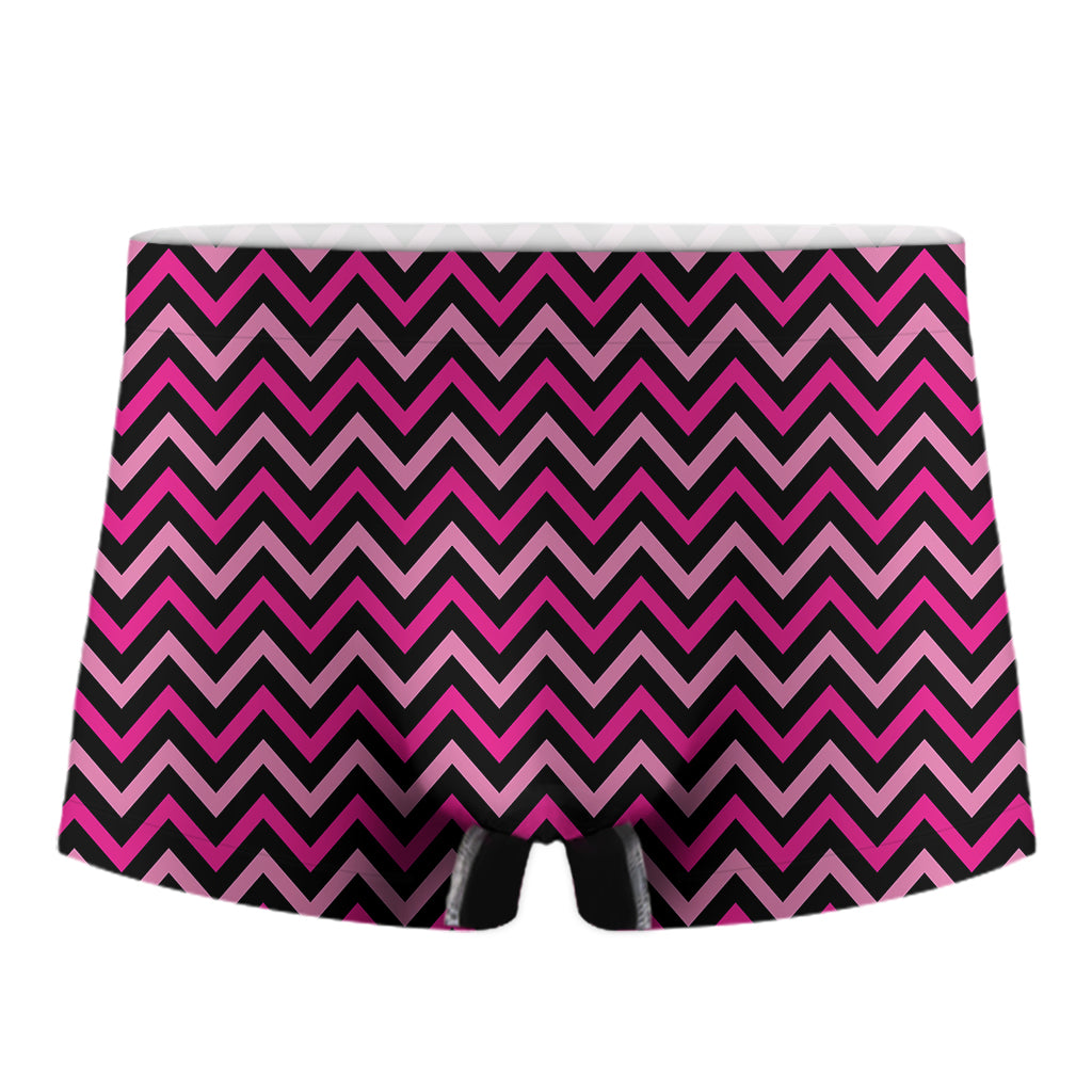 Hot Pink And Black Chevron Pattern Print Men's Boxer Briefs