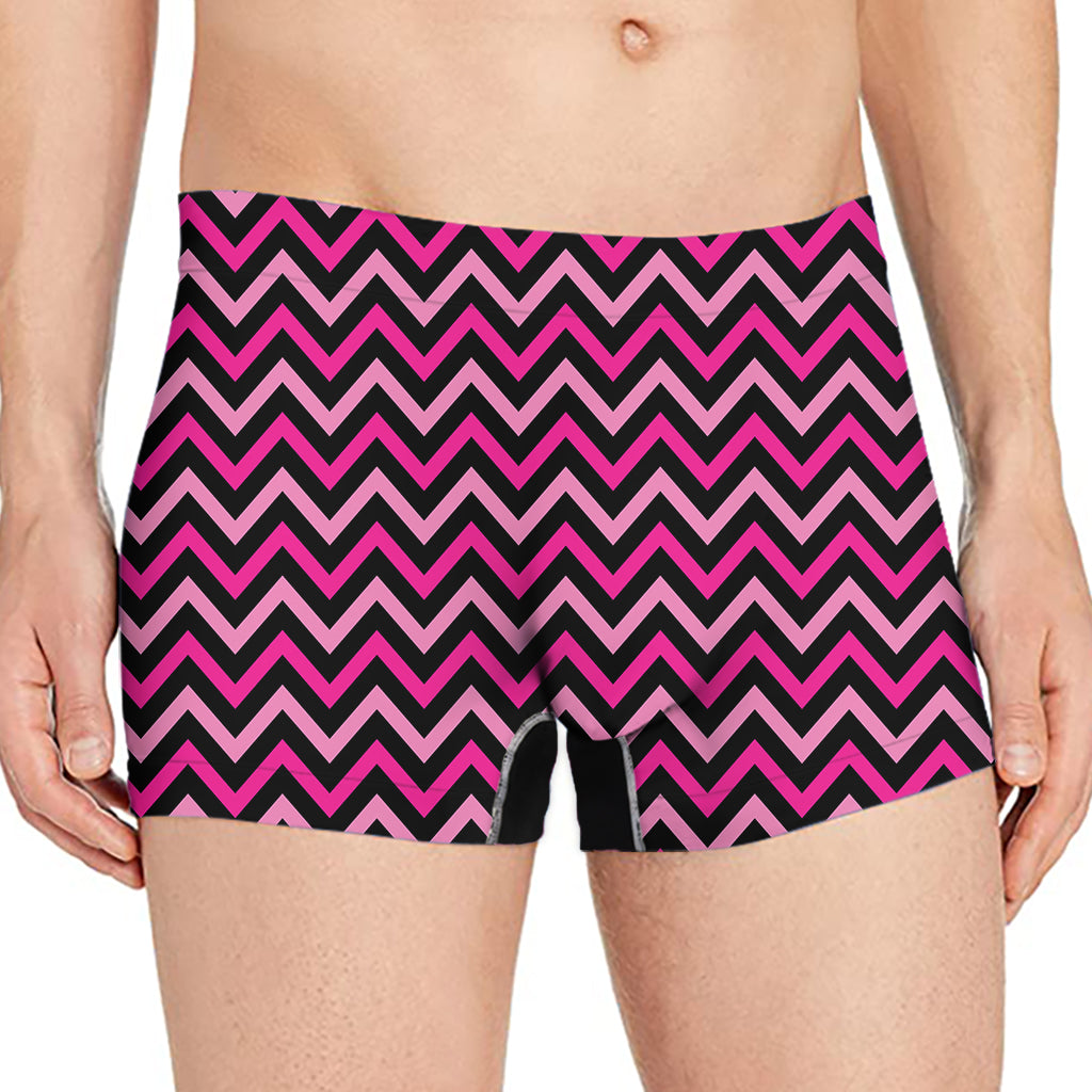 Hot Pink And Black Chevron Pattern Print Men's Boxer Briefs