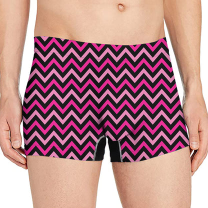 Hot Pink And Black Chevron Pattern Print Men's Boxer Briefs