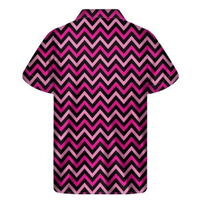 Hot Pink And Black Chevron Pattern Print Men's Short Sleeve Shirt