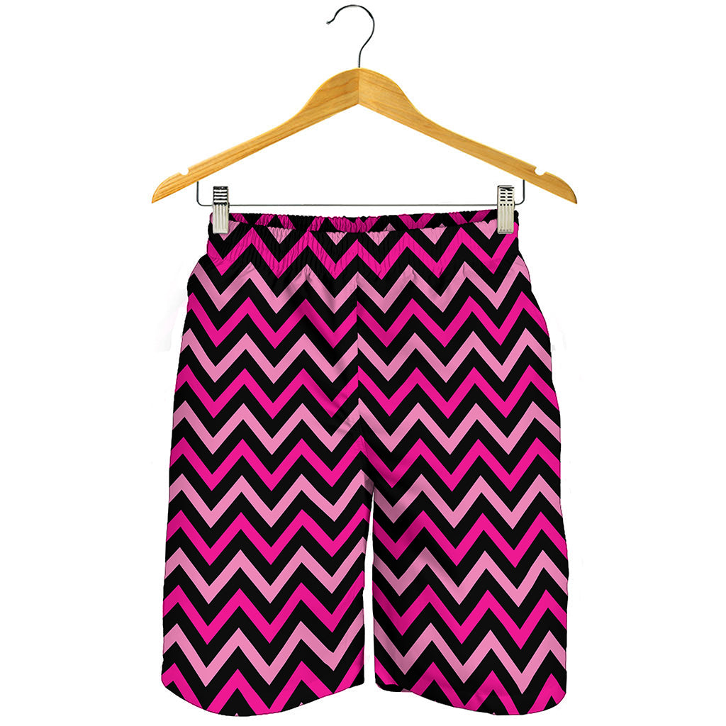 Hot Pink And Black Chevron Pattern Print Men's Shorts