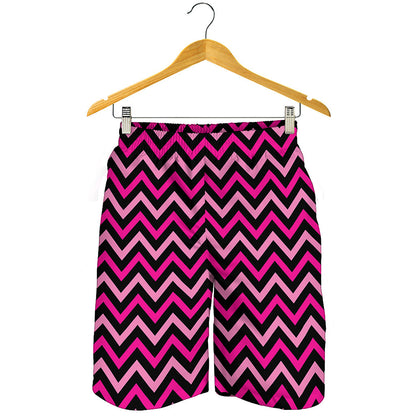 Hot Pink And Black Chevron Pattern Print Men's Shorts