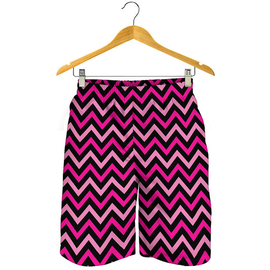 Hot Pink And Black Chevron Pattern Print Men's Shorts