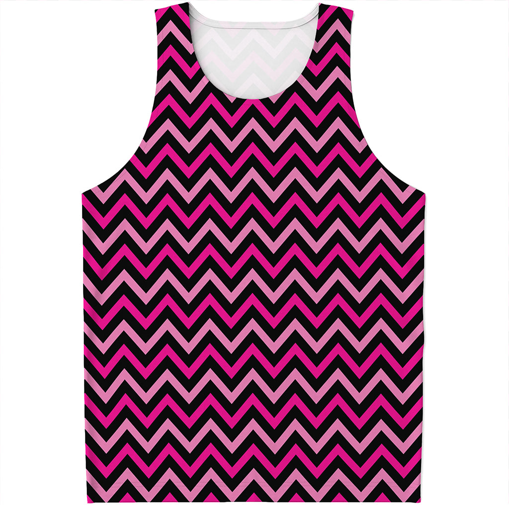 Hot Pink And Black Chevron Pattern Print Men's Tank Top