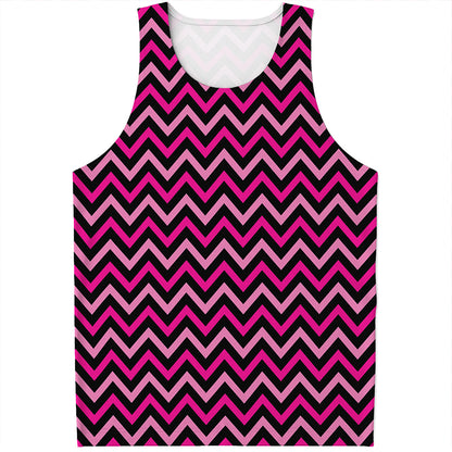 Hot Pink And Black Chevron Pattern Print Men's Tank Top