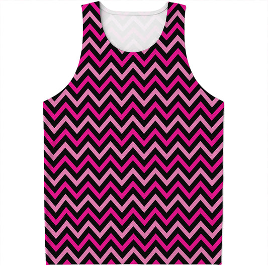 Hot Pink And Black Chevron Pattern Print Men's Tank Top