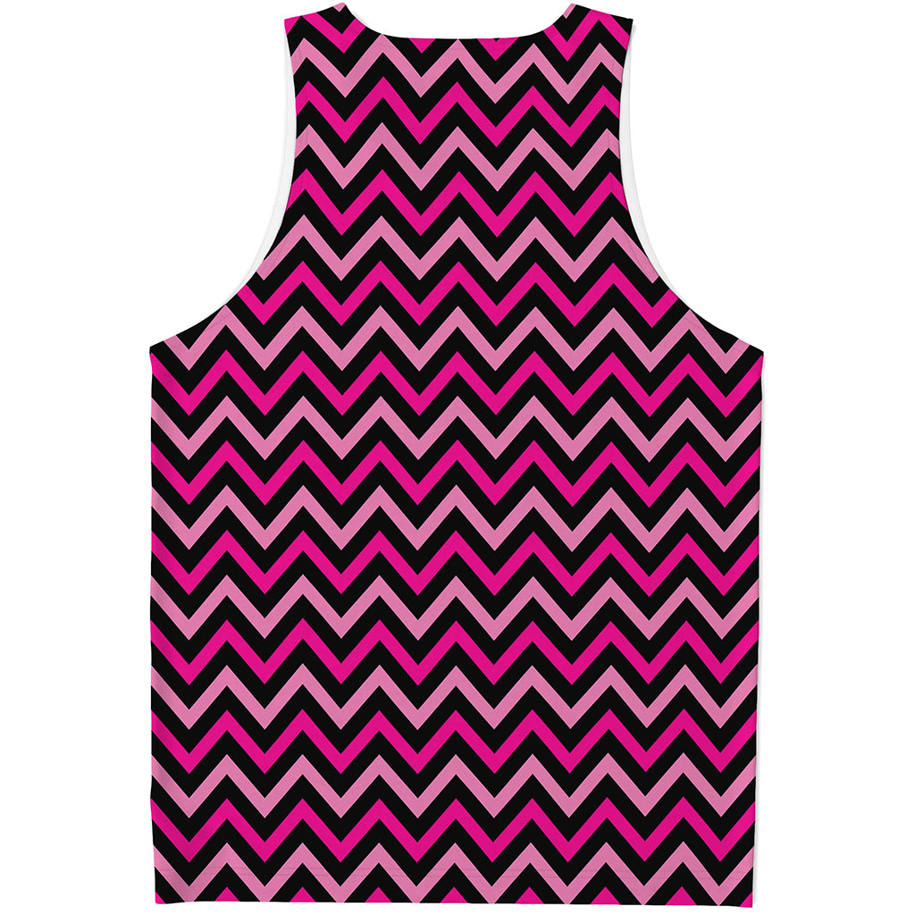 Hot Pink And Black Chevron Pattern Print Men's Tank Top