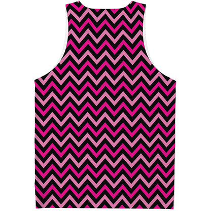 Hot Pink And Black Chevron Pattern Print Men's Tank Top
