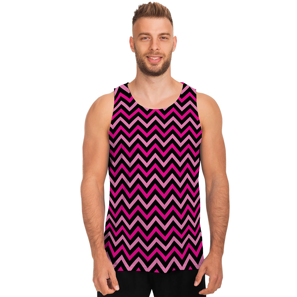 Hot Pink And Black Chevron Pattern Print Men's Tank Top