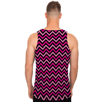 Hot Pink And Black Chevron Pattern Print Men's Tank Top