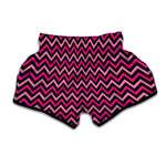 Hot Pink And Black Chevron Pattern Print Muay Thai Boxing Shorts