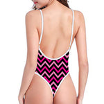 Hot Pink And Black Chevron Pattern Print One Piece High Cut Swimsuit