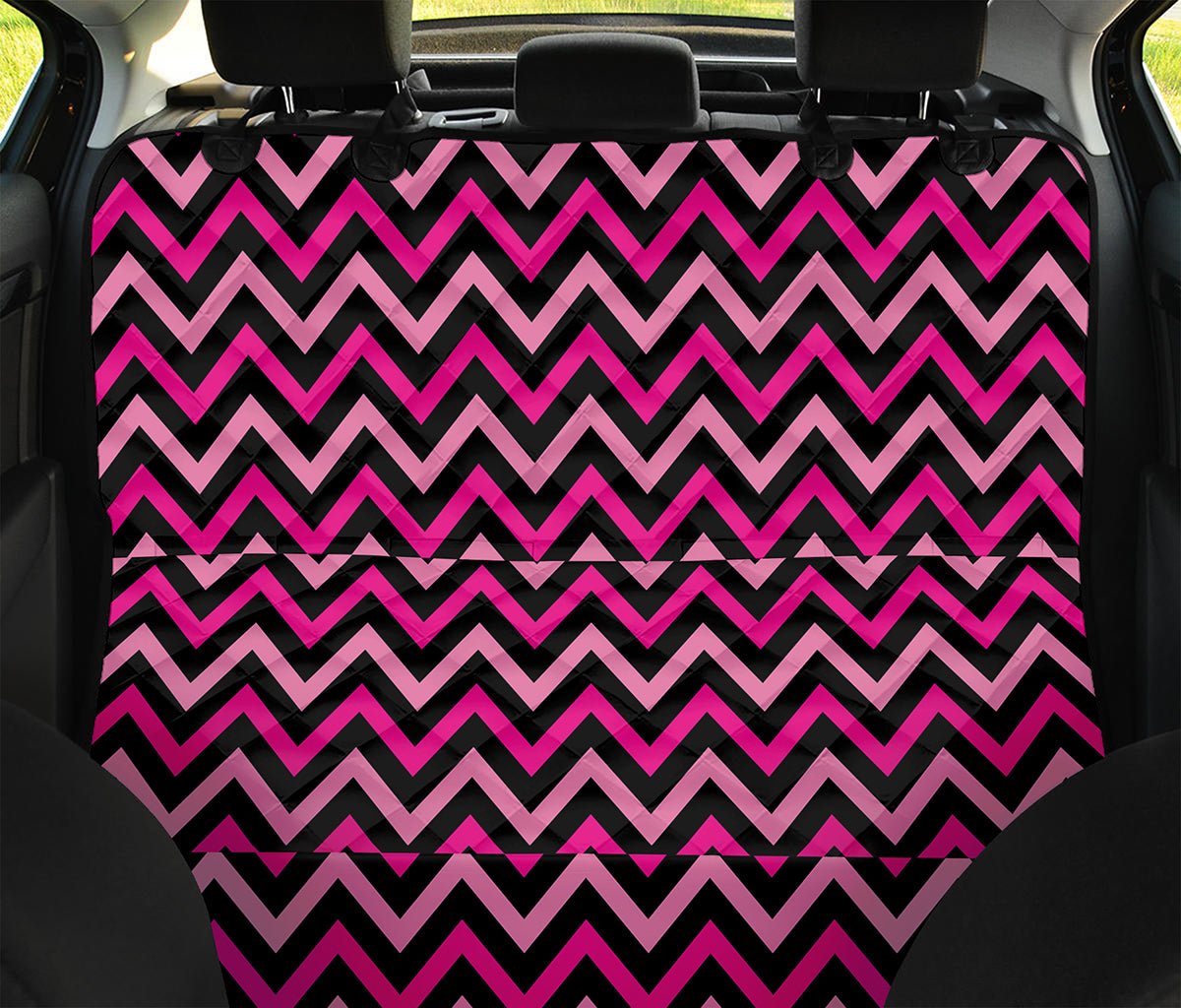 Hot Pink And Black Chevron Pattern Print Pet Car Back Seat Cover