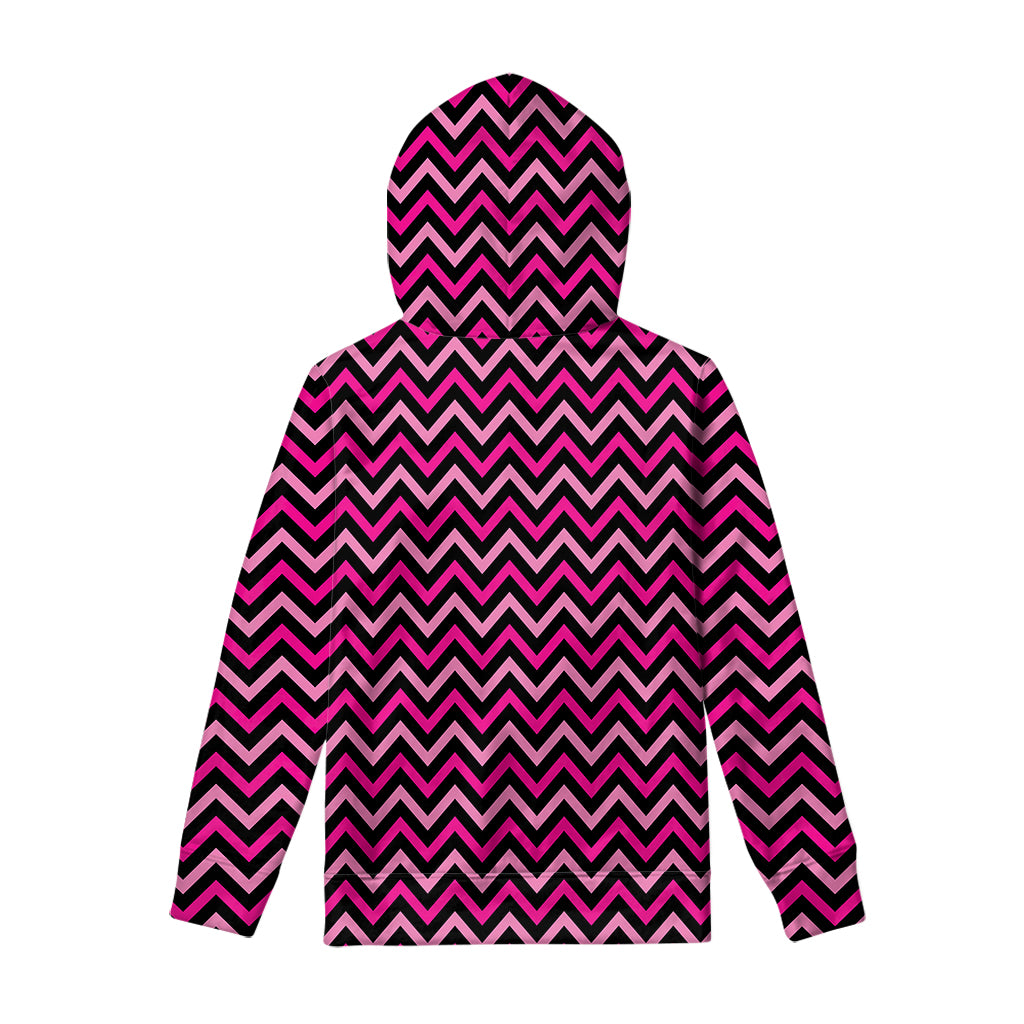 Hot Pink And Black Chevron Pattern Print Pullover Hoodie