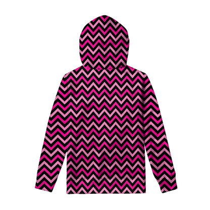 Hot Pink And Black Chevron Pattern Print Pullover Hoodie
