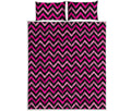 Hot Pink And Black Chevron Pattern Print Quilt Bed Set