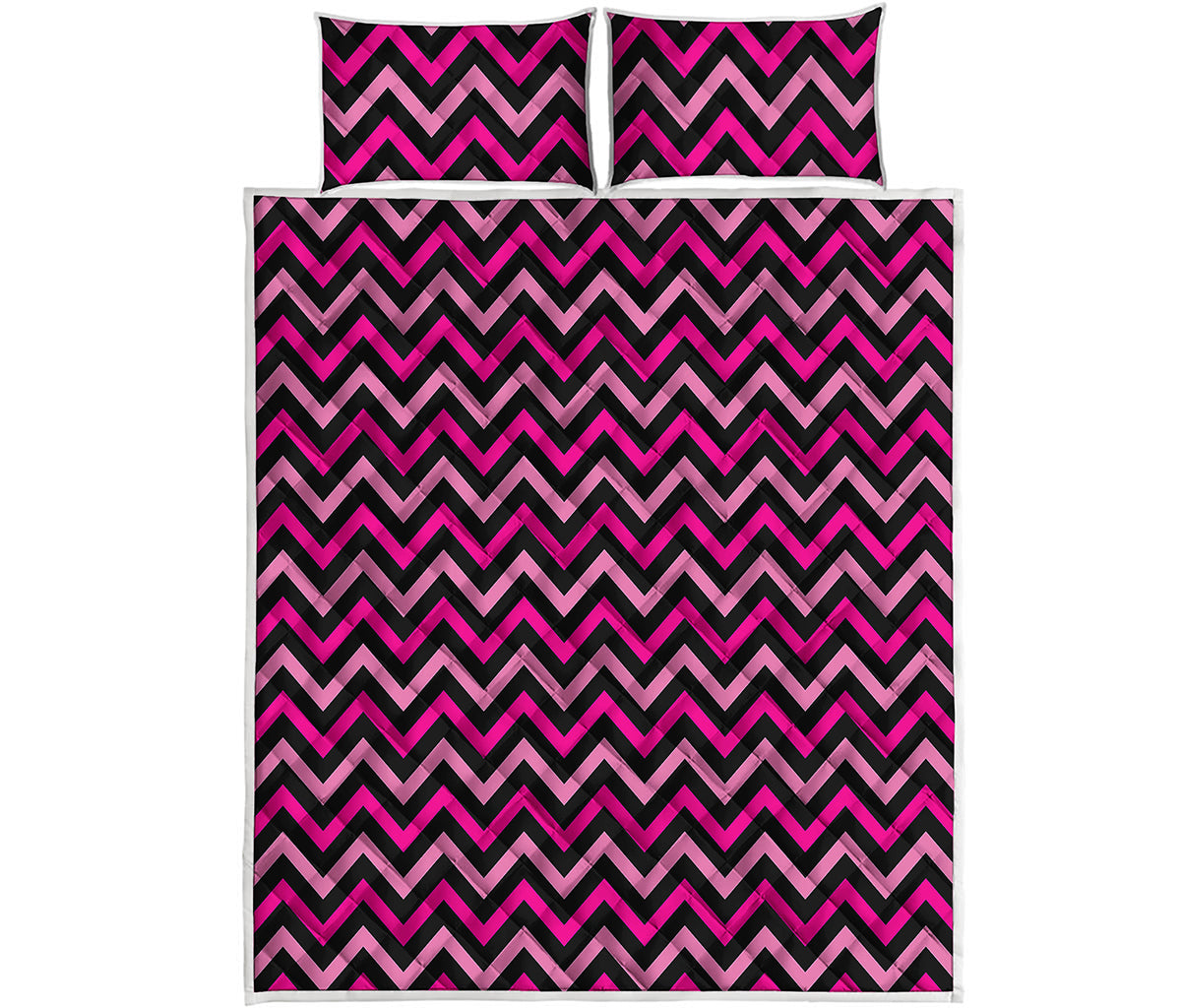 Hot Pink And Black Chevron Pattern Print Quilt Bed Set