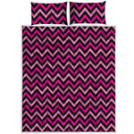 Hot Pink And Black Chevron Pattern Print Quilt Bed Set