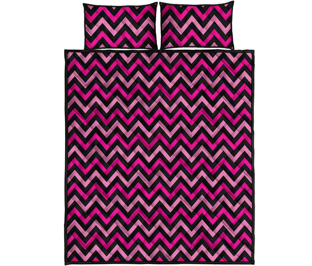 Hot Pink And Black Chevron Pattern Print Quilt Bed Set