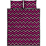 Hot Pink And Black Chevron Pattern Print Quilt Bed Set