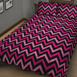 Hot Pink And Black Chevron Pattern Print Quilt Bed Set