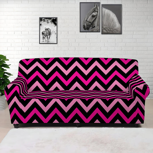 Hot Pink And Black Chevron Pattern Print Sofa Cover
