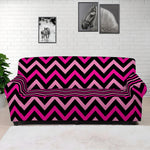 Hot Pink And Black Chevron Pattern Print Sofa Cover