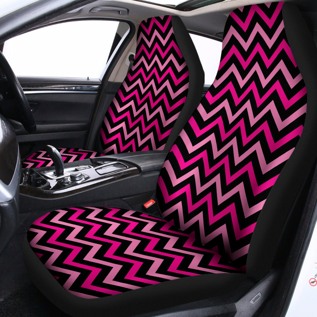 Hot Pink And Black Chevron Pattern Print Universal Fit Car Seat Covers