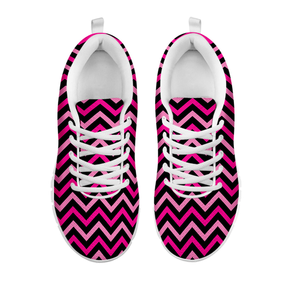 Hot Pink And Black Chevron Pattern Print White Sneakers