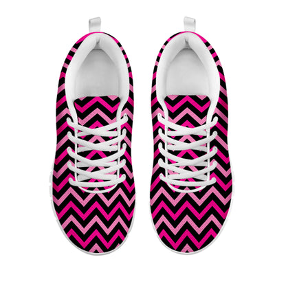 Hot Pink And Black Chevron Pattern Print White Sneakers