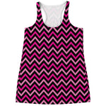 Hot Pink And Black Chevron Pattern Print Women's Racerback Tank Top
