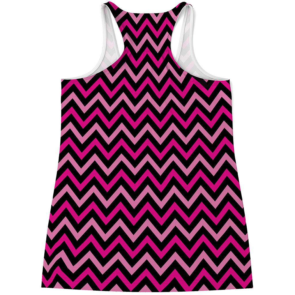 Hot Pink And Black Chevron Pattern Print Women's Racerback Tank Top