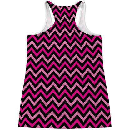 Hot Pink And Black Chevron Pattern Print Women's Racerback Tank Top