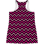 Hot Pink And Black Chevron Pattern Print Women's Racerback Tank Top