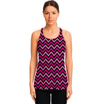 Hot Pink And Black Chevron Pattern Print Women's Racerback Tank Top