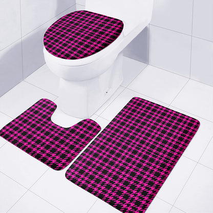 Hot Pink And Black Houndstooth Print 3 Piece Bath Mat Set