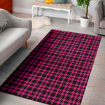 Hot Pink And Black Houndstooth Print Area Rug