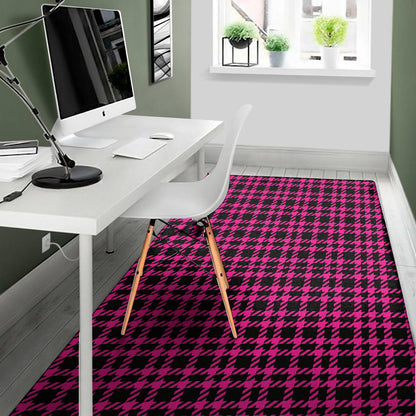 Hot Pink And Black Houndstooth Print Area Rug